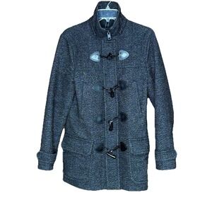 Express Coat‎ Women XS Black White Tweed Toggle Duffle Wool Blend Classic Preppy